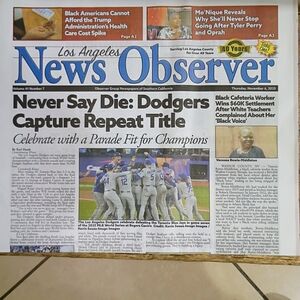 Los Angeles Dodgers World Series Championship Newspaper